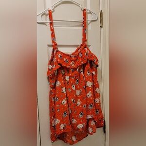 TORRID 3 Ruffle Camisole Style Top. Reddish Orange w/ Flowers